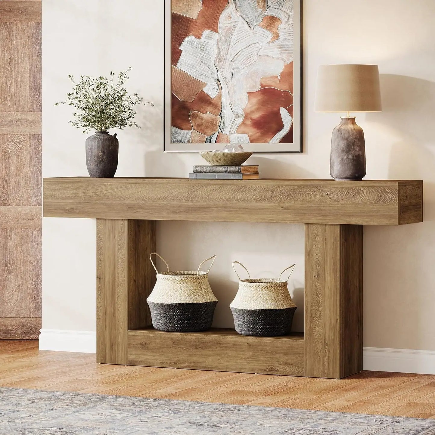 Tribesigns 63" Console Table, Farmhouse 2-Tier Entryway Table with U-Shaped Base, Narrow Long Wood Sofa Table Behind Couch Table (Multiple colors)