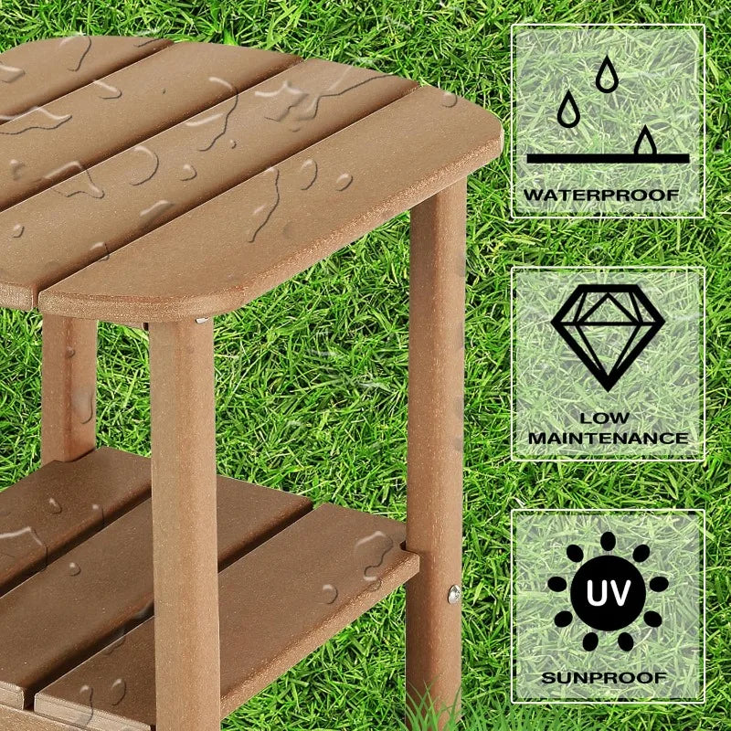 Teak Double Adirondack Side Table, Weather Resistant for Pool and Patio
