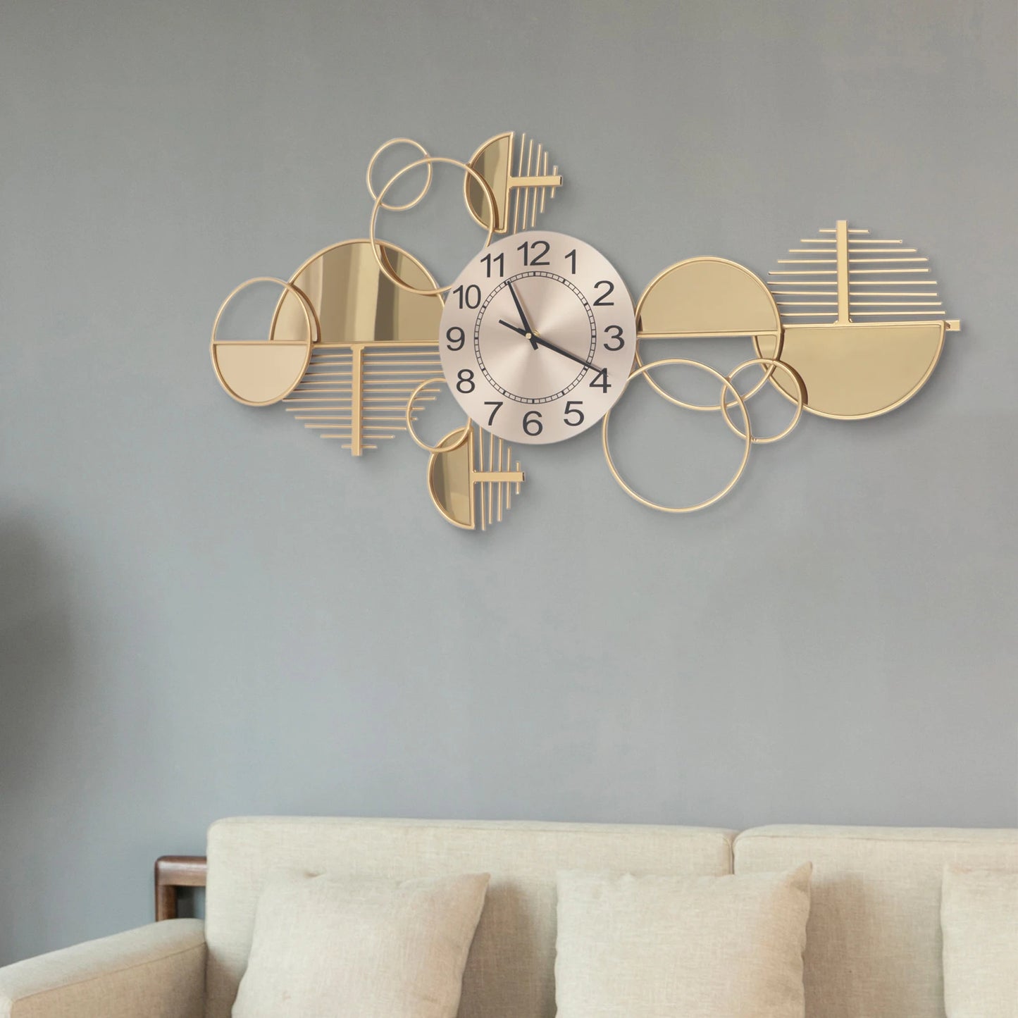 Stylish Modern Gold Metal Wall Clock - Elegant Silent Non-Ticking Glass Decor for Home & Office, Bedroom Large Decorative Clock