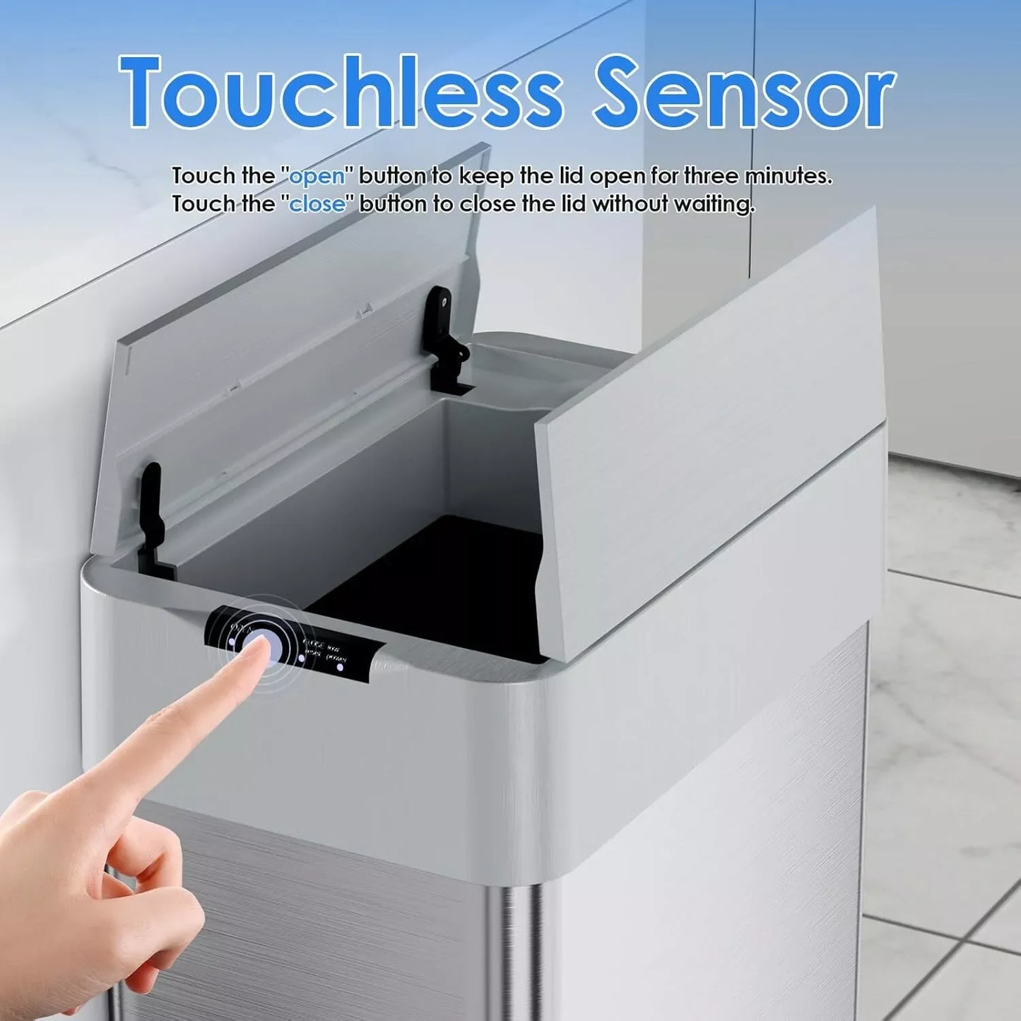 13.2-21.1Gal (50-80L) Motion Sensor Trash Can for Kitchen Stainless Steel Garbage Can Gal  Automatic Garbage Smart Bin