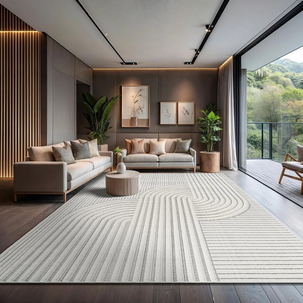 Modern Rug Luxury Swirl Curved Large Micro Loop Area Rugs Soft High-Low Pile Stain Resistant Easy to Clean Non-Shedding (Multiple colors)