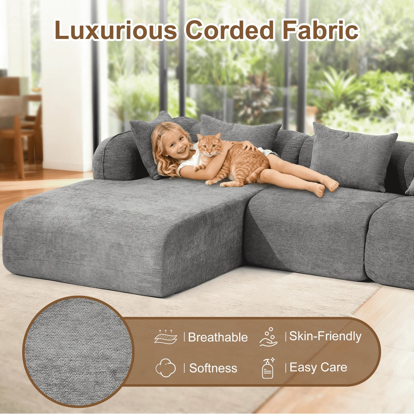 Redlife Sherpa Modular Cloud Sofa | Beige Fluffy Sherpa Deep Seat No-Assembly Sectional Couch for Small Living Room (Multiple colors)