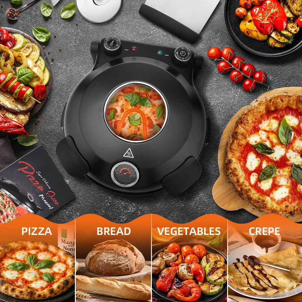 Pizza Oven Machine Kitchen Household Electric Save Space Double-sided Heated Fry Pizza Maker Large Viewing Window Up to 420°C