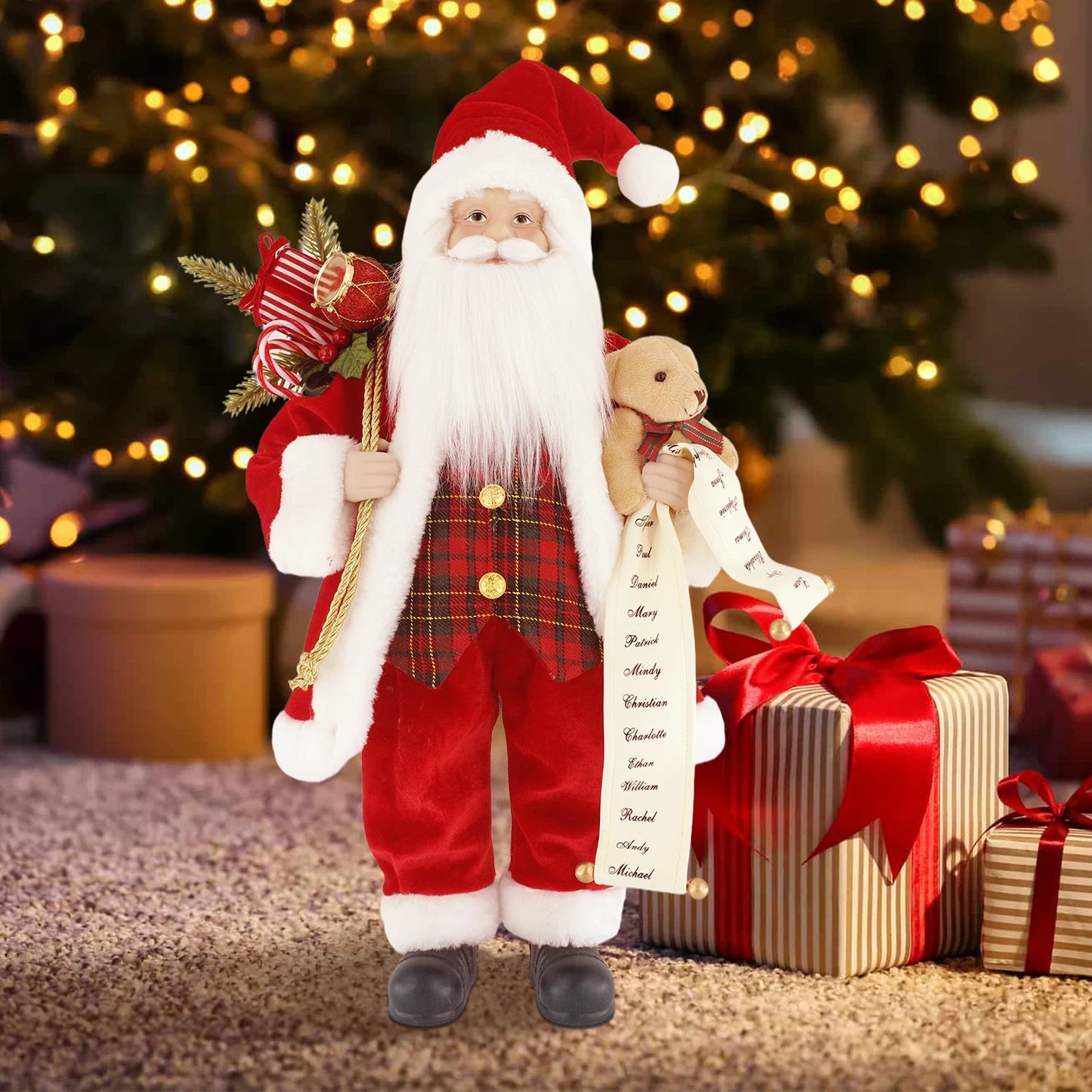 18-Inch Santa Claus Figurine - Classic Christmas & New Year's Decor for Home, Shopping Malls, and Hotels