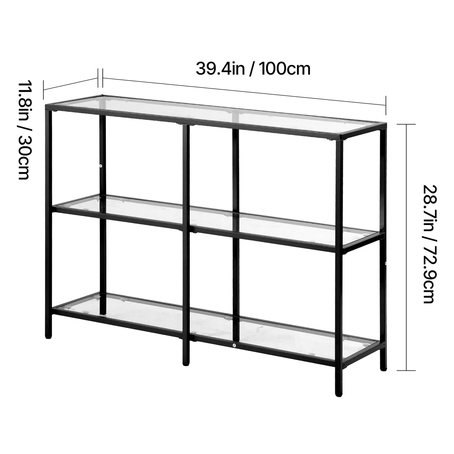 SucceBuy Glass Console Table Modern Rectangle Sofa Side Table with Tempered Glass Top and Iron Legs Consloe Desk for Living Room