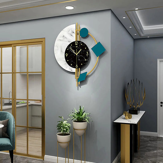 22" Marble Wall Clock Nordic Style Creative Luxury Wall Clock Silent Non-Ticking Silent Battery Operated Living Room Mid Century