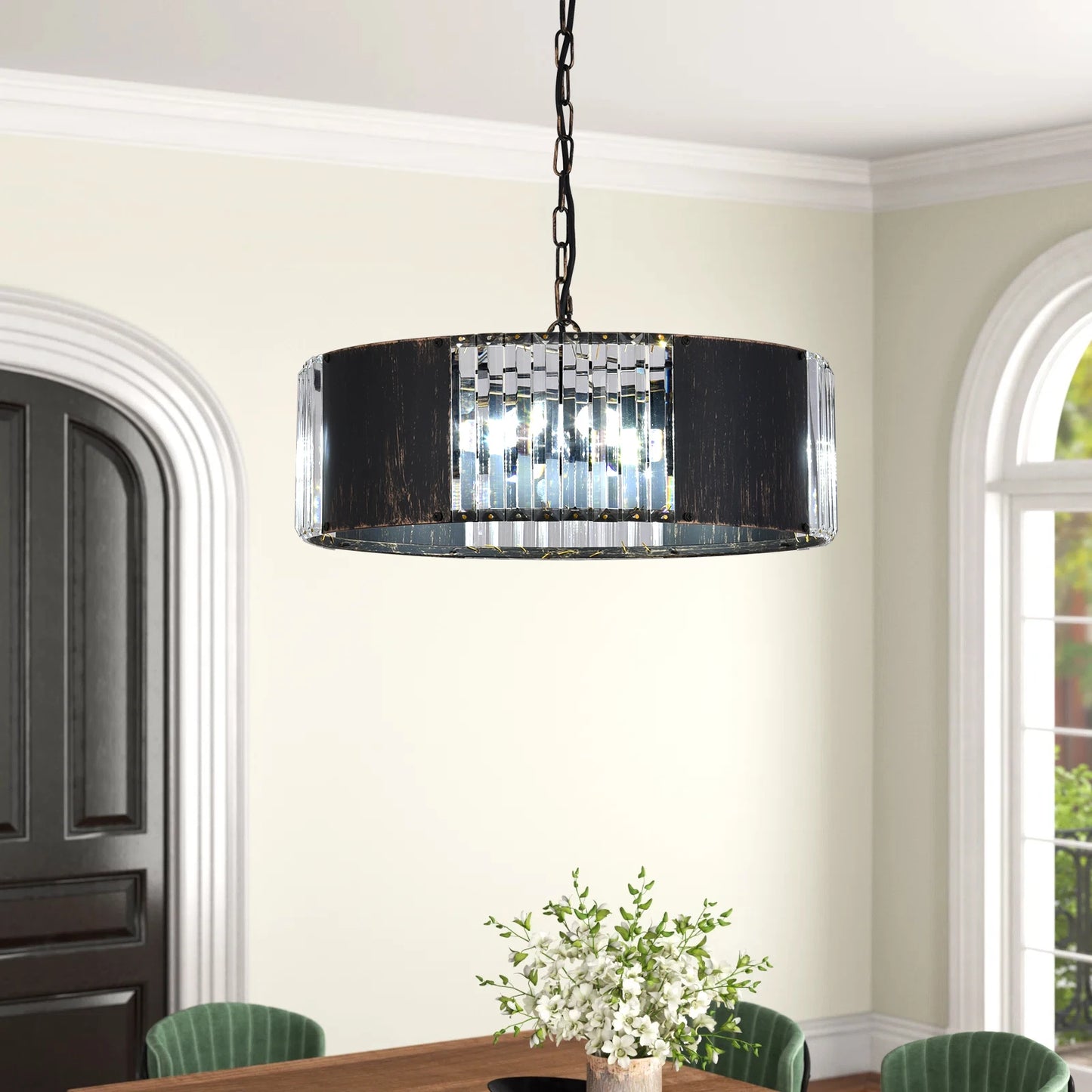 VETRULUS Luxury Black Crystal Modern Pendant Light Hanging Ceiling Lamp Chandelier Home Decor Lustre Living Dining Room Kitchen