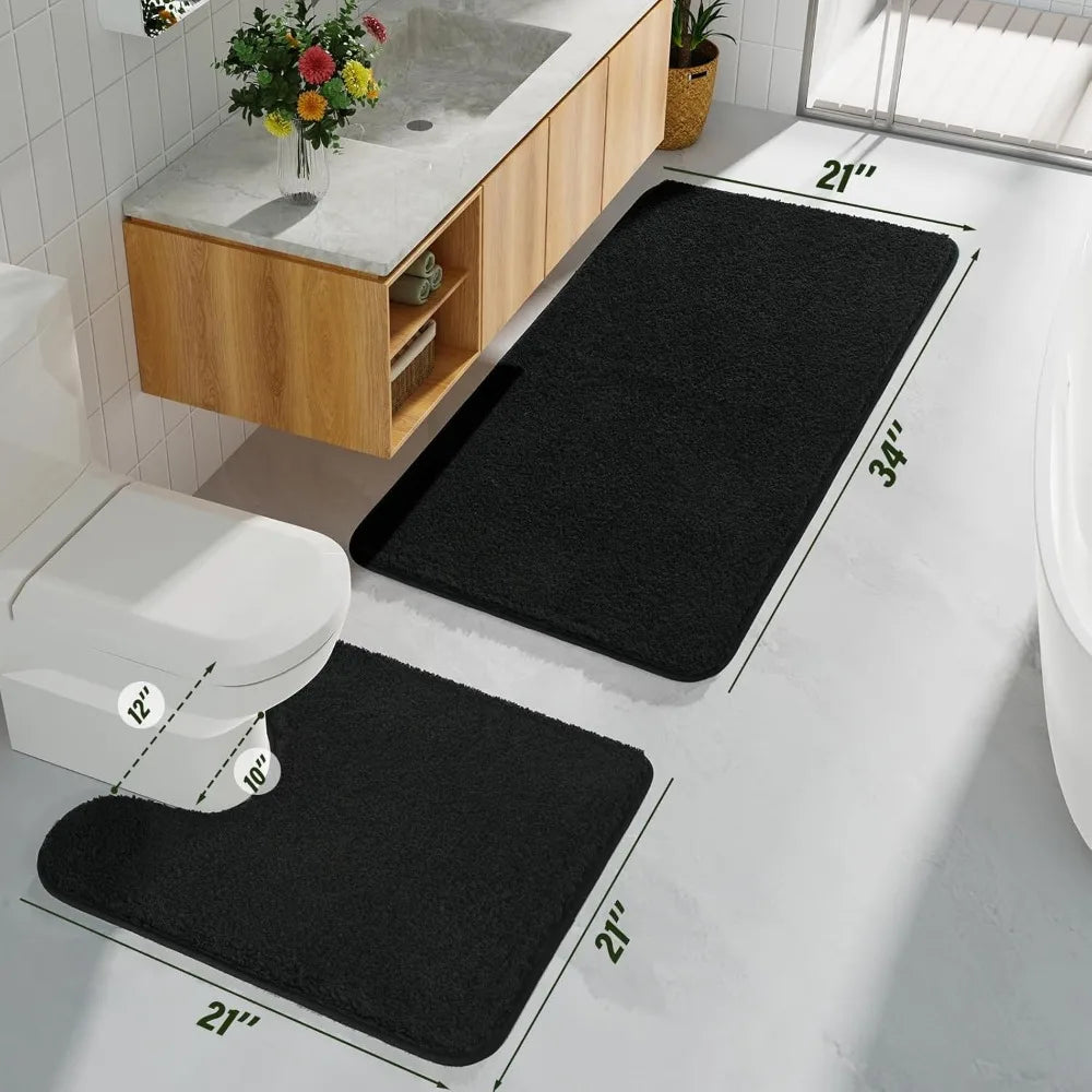 black bathroom rug set 2 piece,soft absorbent bath mats set,machine washable bath rug sets for bathroom non slip