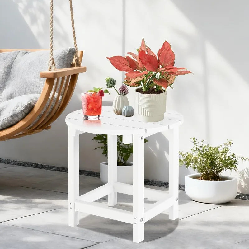 Round Patio Side Table White, Adirondack End Table for Backyard and Indoor