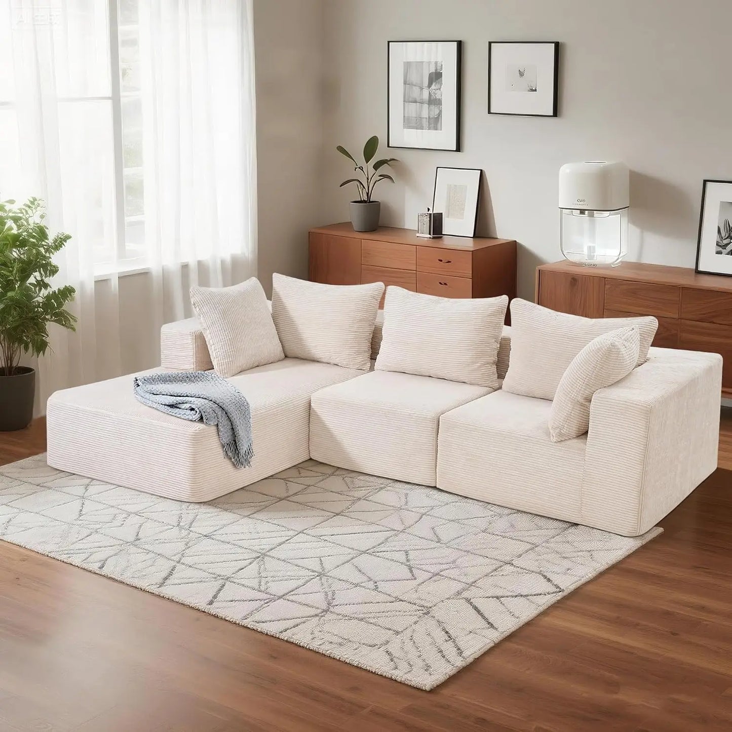 108”Modular Sectional Sofa, Modern L-Shaped Couch with Left Chaise, Cloud 3-Seater Deep Sectional with 4 Pillows (Multiple colors)