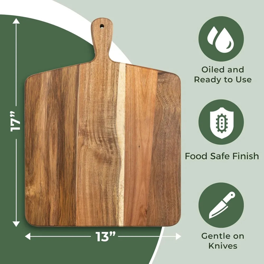 Cutting Board and Chopping Board with Handle for Meat, Cheese Board, Vegetables, Bread, and Charcuterie - Decorative Wooden