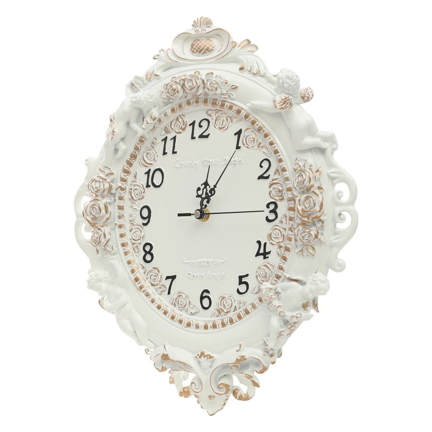 European Style Wall Clock Wall-Mounted Numbers, For Bedroom, Office, White