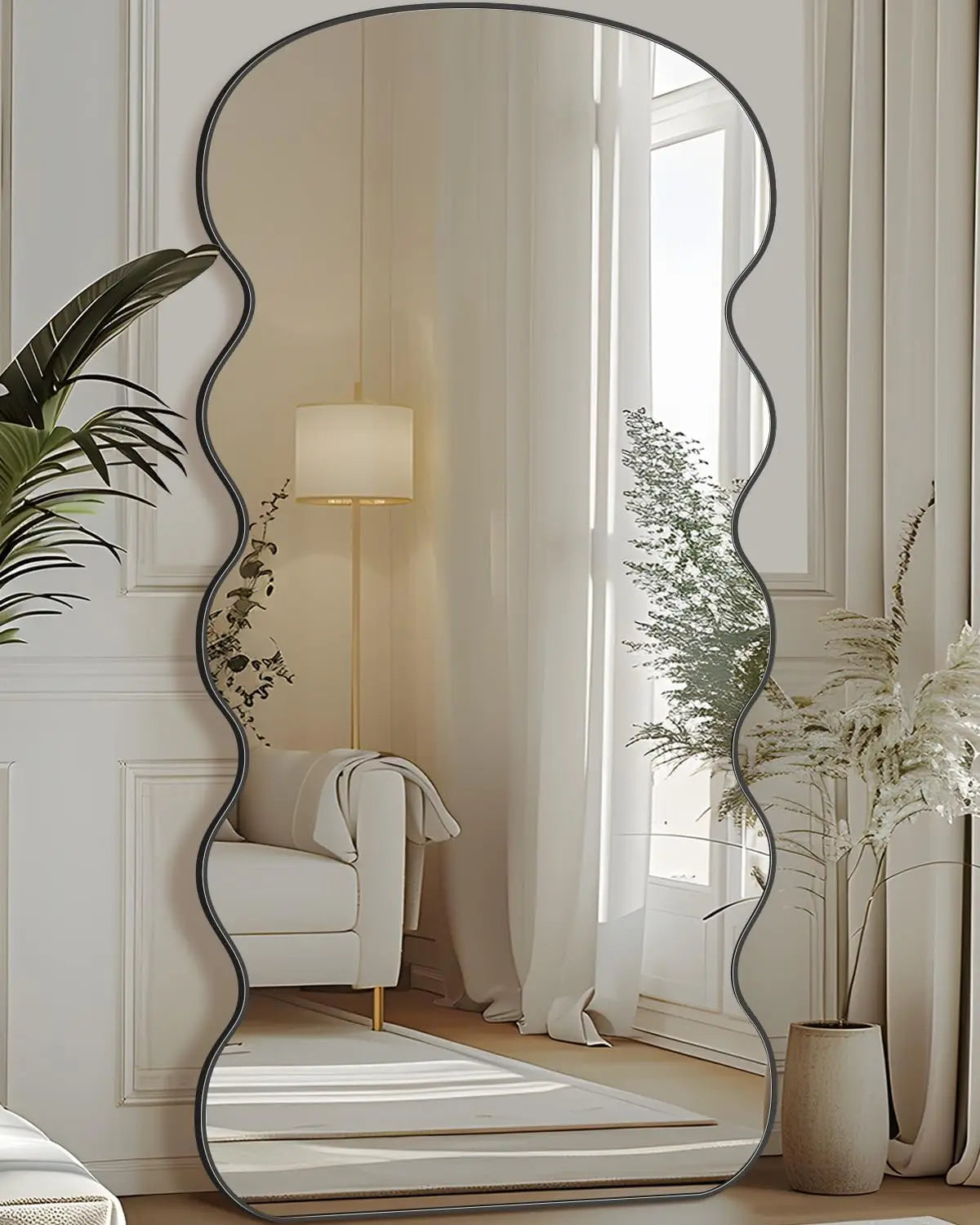 Full Length Mirror, 71"x32" Wavy Mirror Full Length with Stand for Bedroom, Living Room Cloakroom