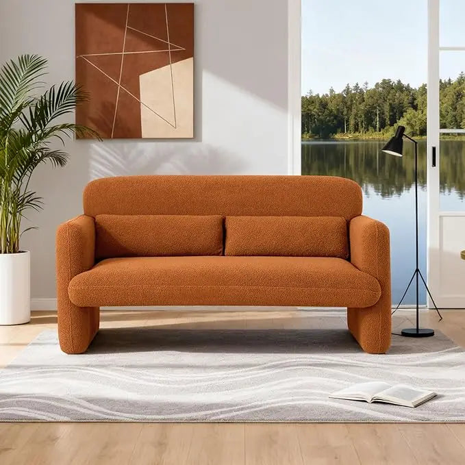Modern 59.06" Loveseat Sofa 2 Seater Sherpa Fabric Love Seat Couch with 2 Waist Pillows for Bedroom And Living Room，Customized