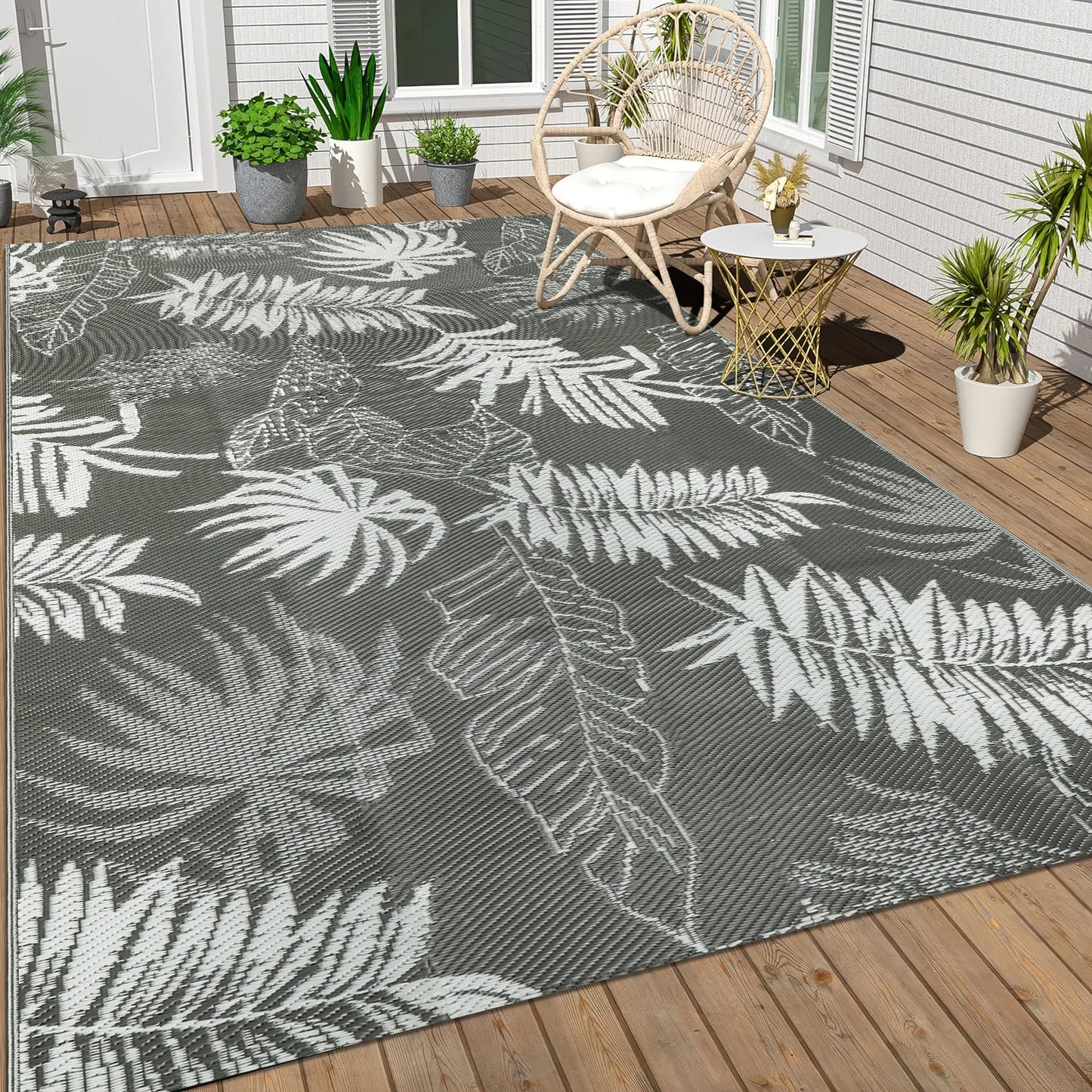 9‘x12' Outdoor Rug Waterproof Recycled Plastic Straw Rug Patio Rug Indoor Outdoor Carpet for Patio Deck Camping RV Beach
