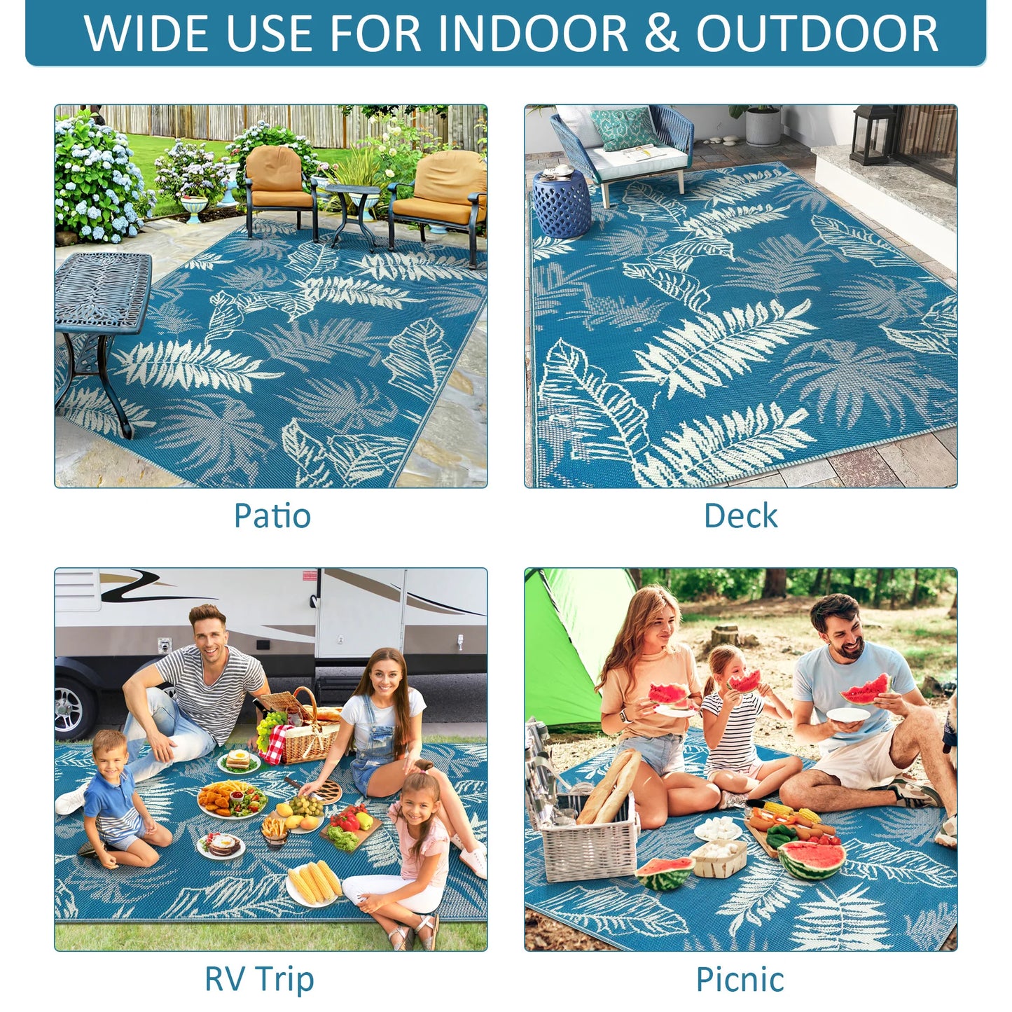 9‘x12' Outdoor Rug Waterproof Recycled Plastic Straw Rug Patio Rug Indoor Outdoor Carpet for Patio Deck Camping RV Beach
