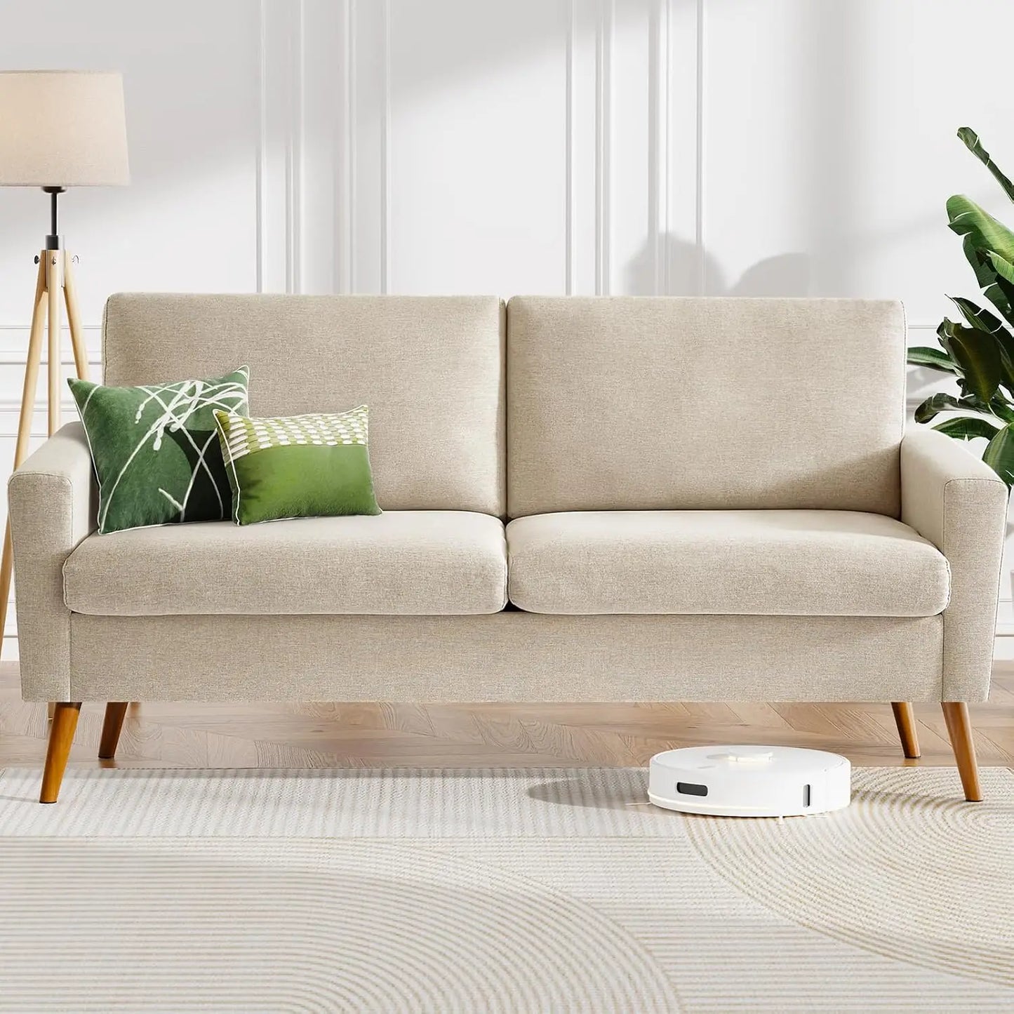 68" Loveseat Sofa Green Corduroy Couch, Mid Century Modern Love Seat Couches for Living Room, Small Loveseat for Bedroom