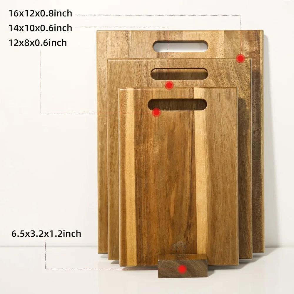 Wood Cutting Boards Set of 3 PCS for Kitchen, Large Wooden Cutting Board Set with Handle, Thick Chopping Board