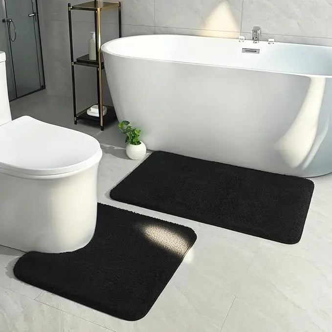 black bathroom rug set 2 piece,soft absorbent bath mats set,machine washable bath rug sets for bathroom non slip