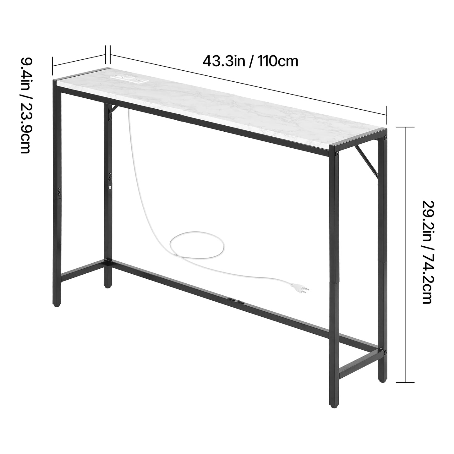 SucceBuy Glass Console Table Modern Rectangle Sofa Side Table with Tempered Glass Top and Iron Legs Consloe Desk for Living Room