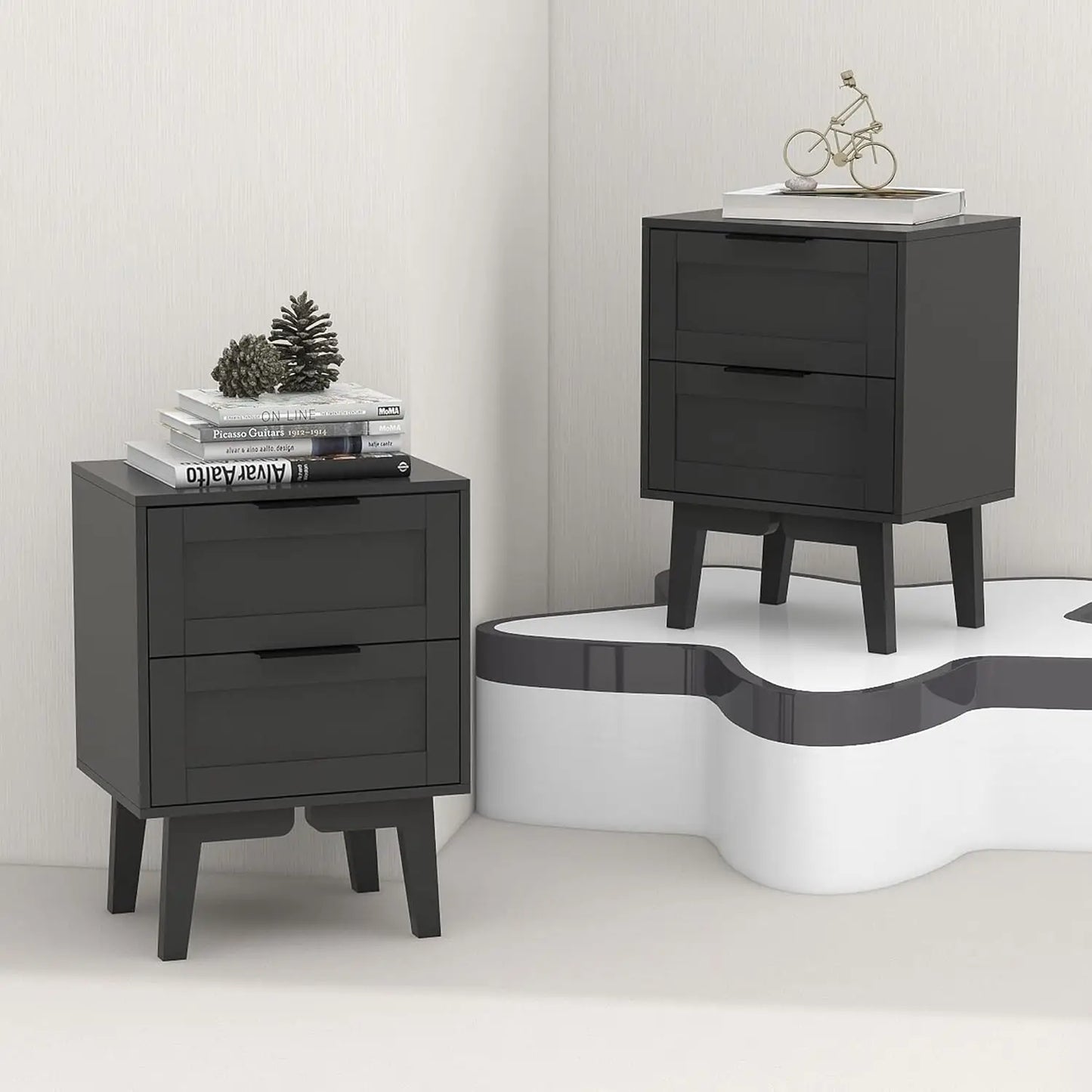 Modern Black Night Stand with Drawer Mid Century Wooden Nightstand Bedside Table End Table with Storage for Bedroom