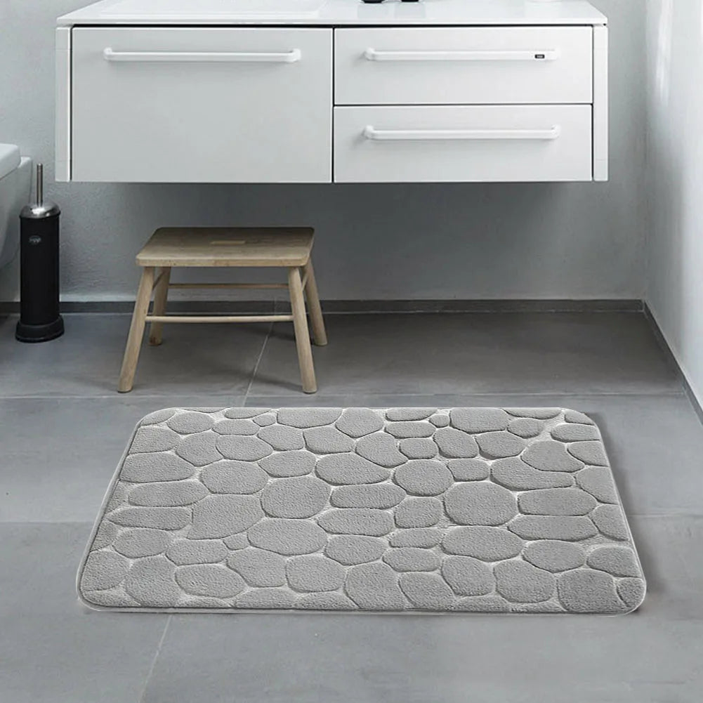 Cobblestone Embossed Bathroom Mat Water Absorbing Bathroom Rug Non-Slip Bathtub Floor Rug Washable Bathroom Accessories