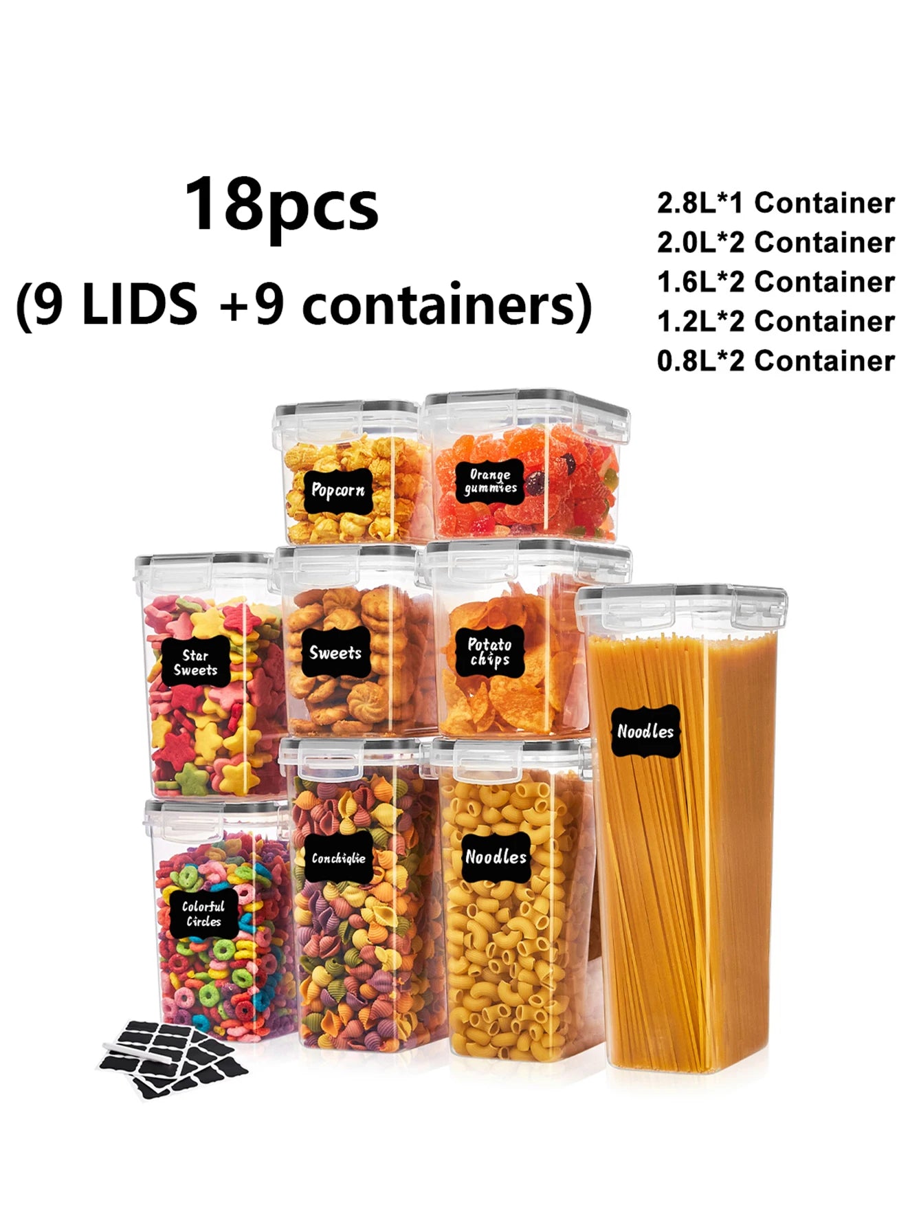 18 pcs, Sealed jar Sugar jar storage containers with labels - perfect for keeping food fresh