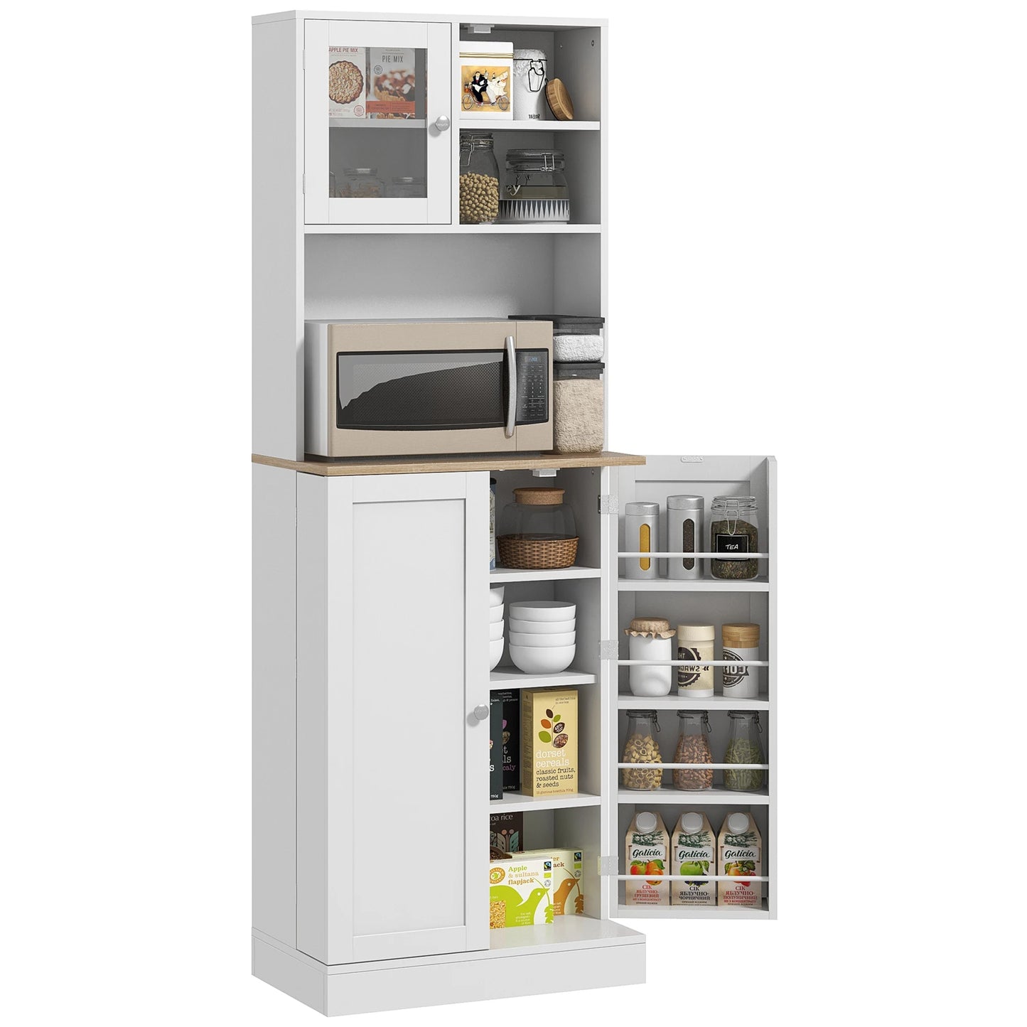HOMCOM 66.5" Tall Kitchen Pantry Storage Cabinet with Microwave Stand White