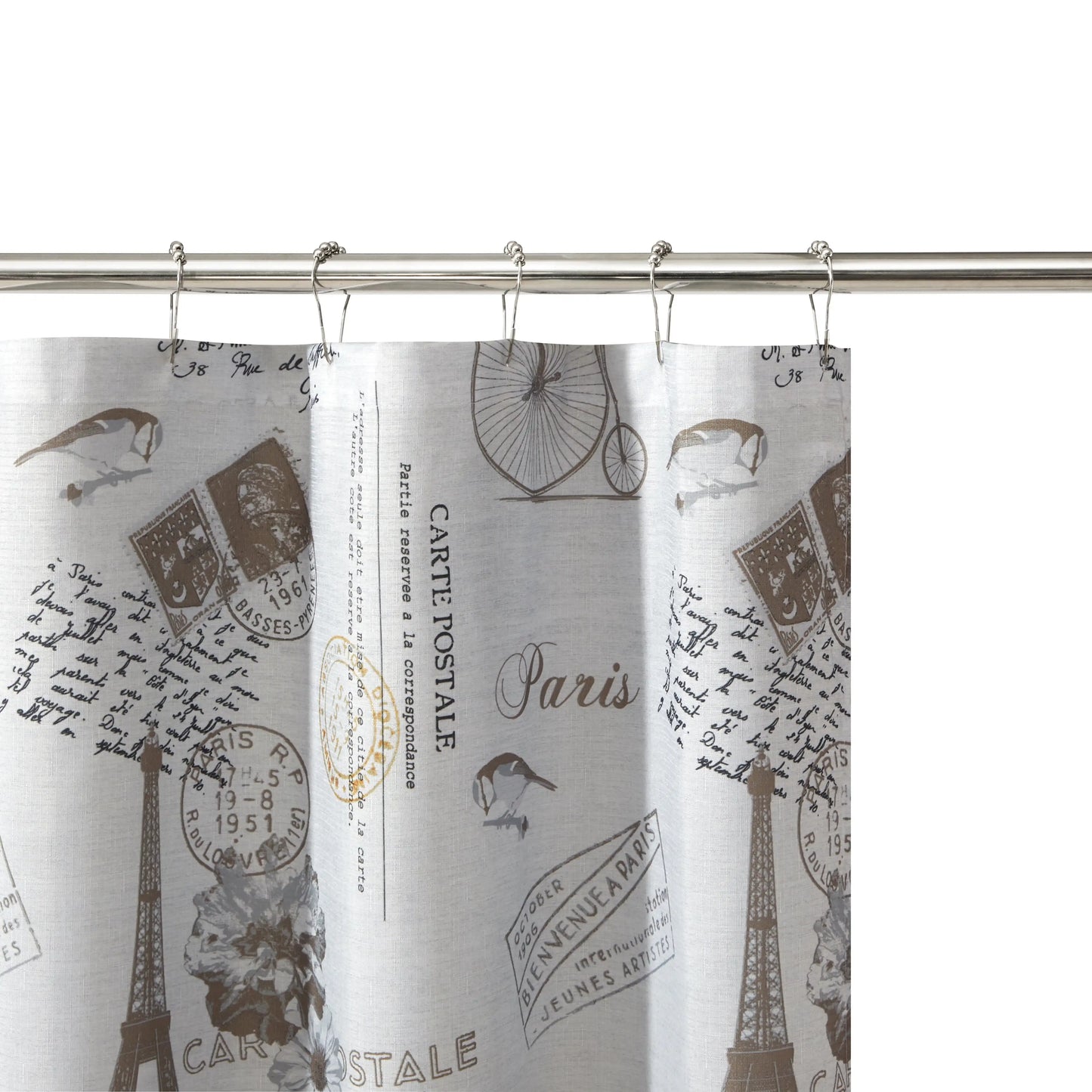Contemporary Gray Paris Geometric Polyester Shower Curtain Set, 70 in x 72 in， shower curtain