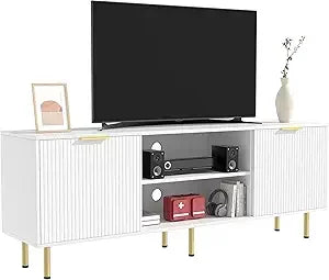 Mid Century Modern TV Stand for 80 Inch TV, Entertainment Center with 4 Large Drawers, TV Stand for Living Room, Media TV Consol