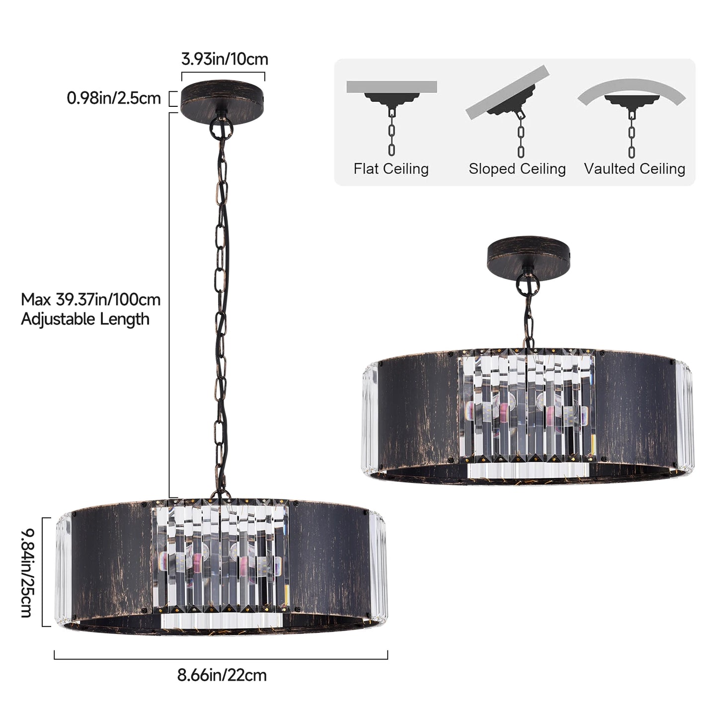 VETRULUS Luxury Black Crystal Modern Pendant Light Hanging Ceiling Lamp Chandelier Home Decor Lustre Living Dining Room Kitchen
