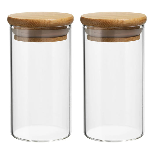 Glass Jar with Airtight Bamboo Lid, Glass Kitchen Container Clear Food Storage Jar for Nuts Sugar Coffee Beans Spices