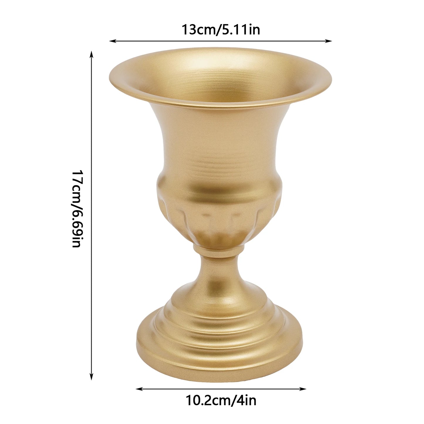 10Pcs 4.9"/6.69"/ 9.1" Bright Golden Flower Vases Metal Small Pedestal Trumpet Vase for Wedding Table Centerpieces Party Decor