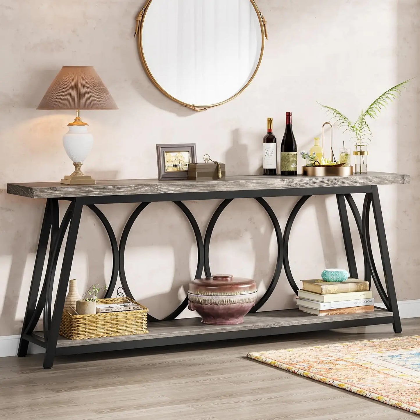 LITTLE TREE 70.9 inch Long Console Table,Sofa Table Behind Couch with 2 Tier Storage Shelf, Hallway Accent Table for Living Room
