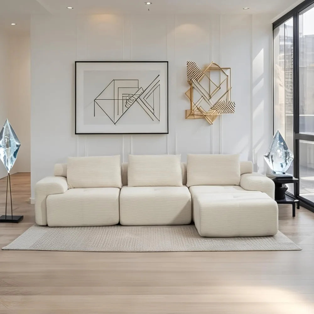 L-Shaped Sectional Couches for Living Room with Memory Foam & Steel Frame - No Assembly Convertible Sofa Bed, Modular Couch  (Multiple colors)