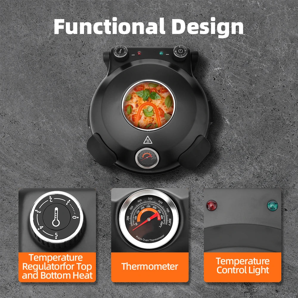 Pizza Oven Machine Kitchen Household Electric Save Space Double-sided Heated Fry Pizza Maker Large Viewing Window Up to 420°C