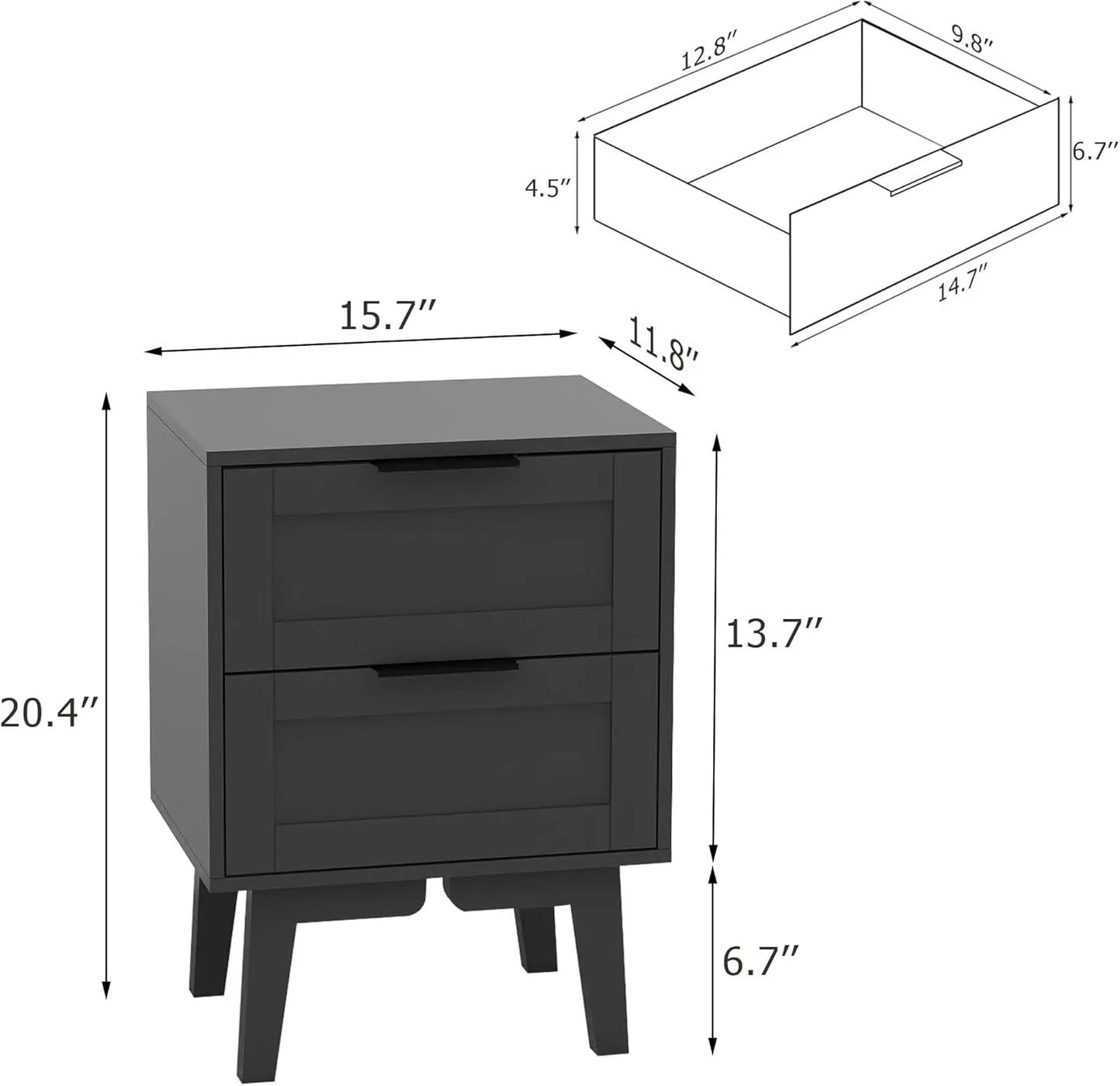 Modern Black Night Stand with Drawer Mid Century Wooden Nightstand Bedside Table End Table with Storage for Bedroom