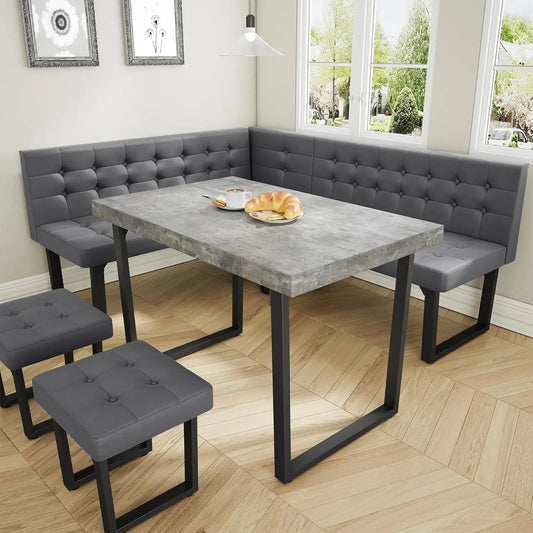 Modern Corner Dining Table Set, 72 Inch Breakfast Nook with Banquette, 5 Piece Set with Storage Bench, Grey (Multiple colors)