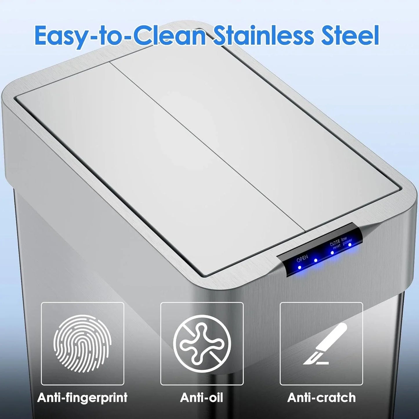 13.2-21.1Gal (50-80L) Motion Sensor Trash Can for Kitchen Stainless Steel Garbage Can Gal  Automatic Garbage Smart Bin