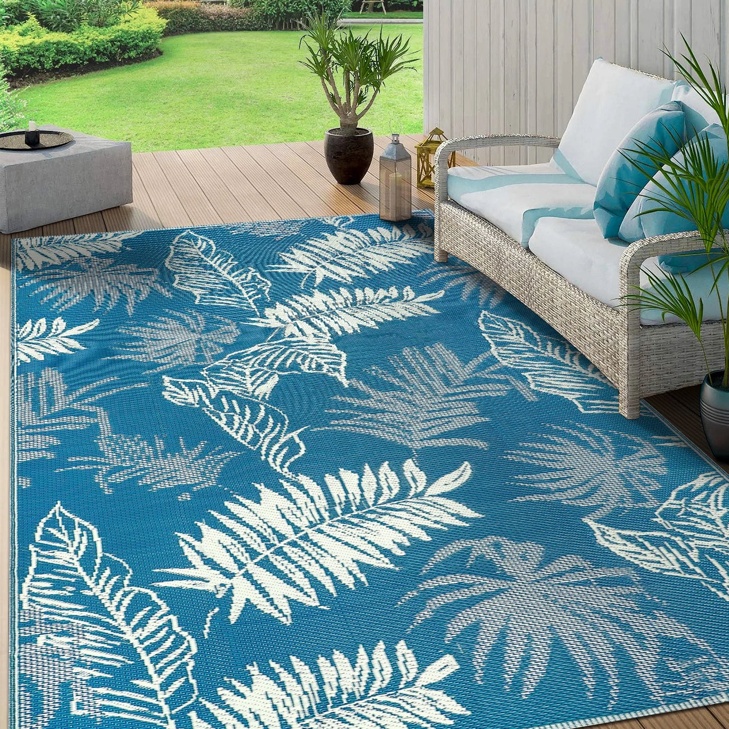 9‘x12' Outdoor Rug Waterproof Recycled Plastic Straw Rug Patio Rug Indoor Outdoor Carpet for Patio Deck Camping RV Beach