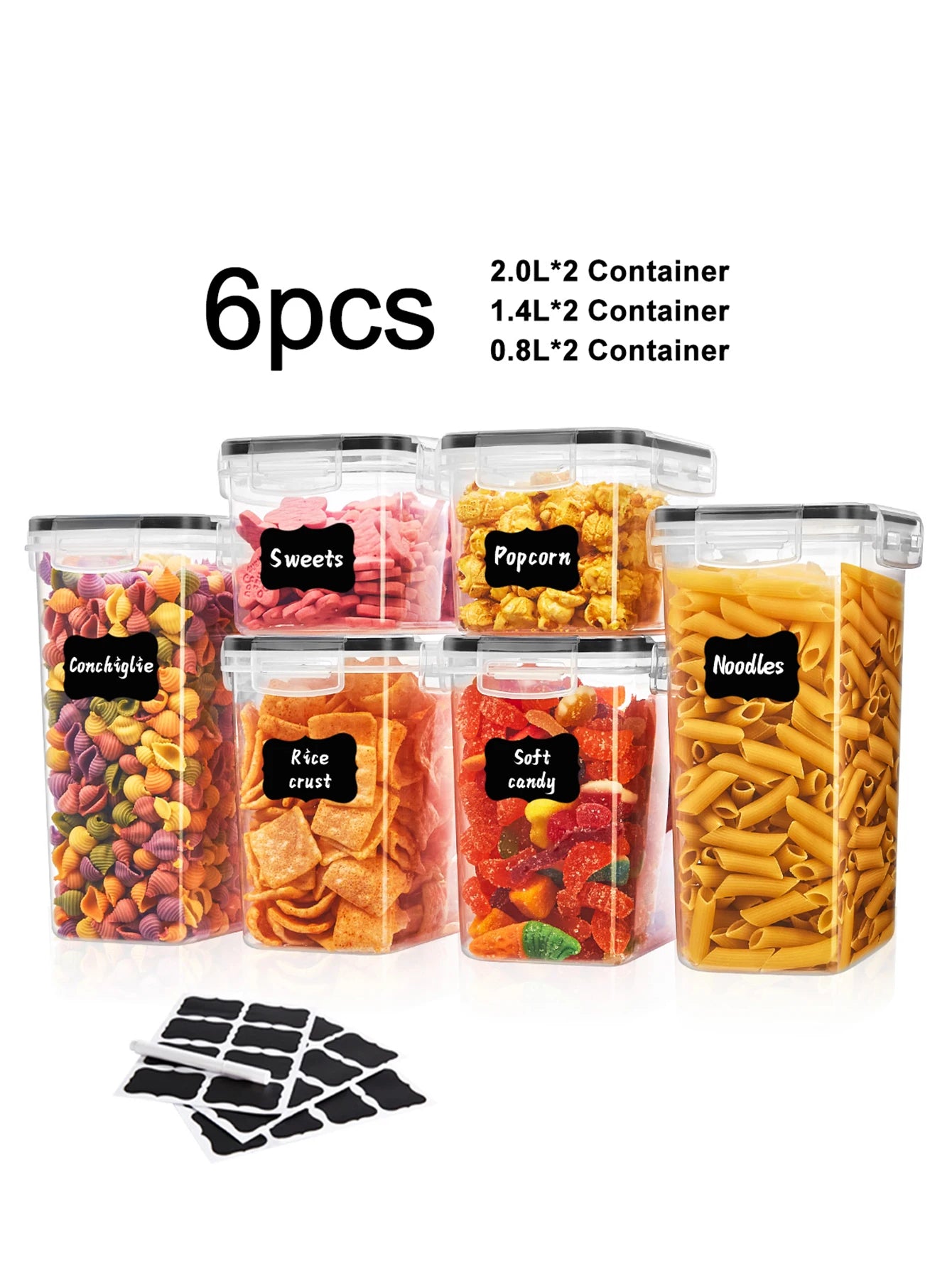 6pcs Closed food storage containers with LIDS, plastic kitchen pantry organization and storage, dry cargo containers