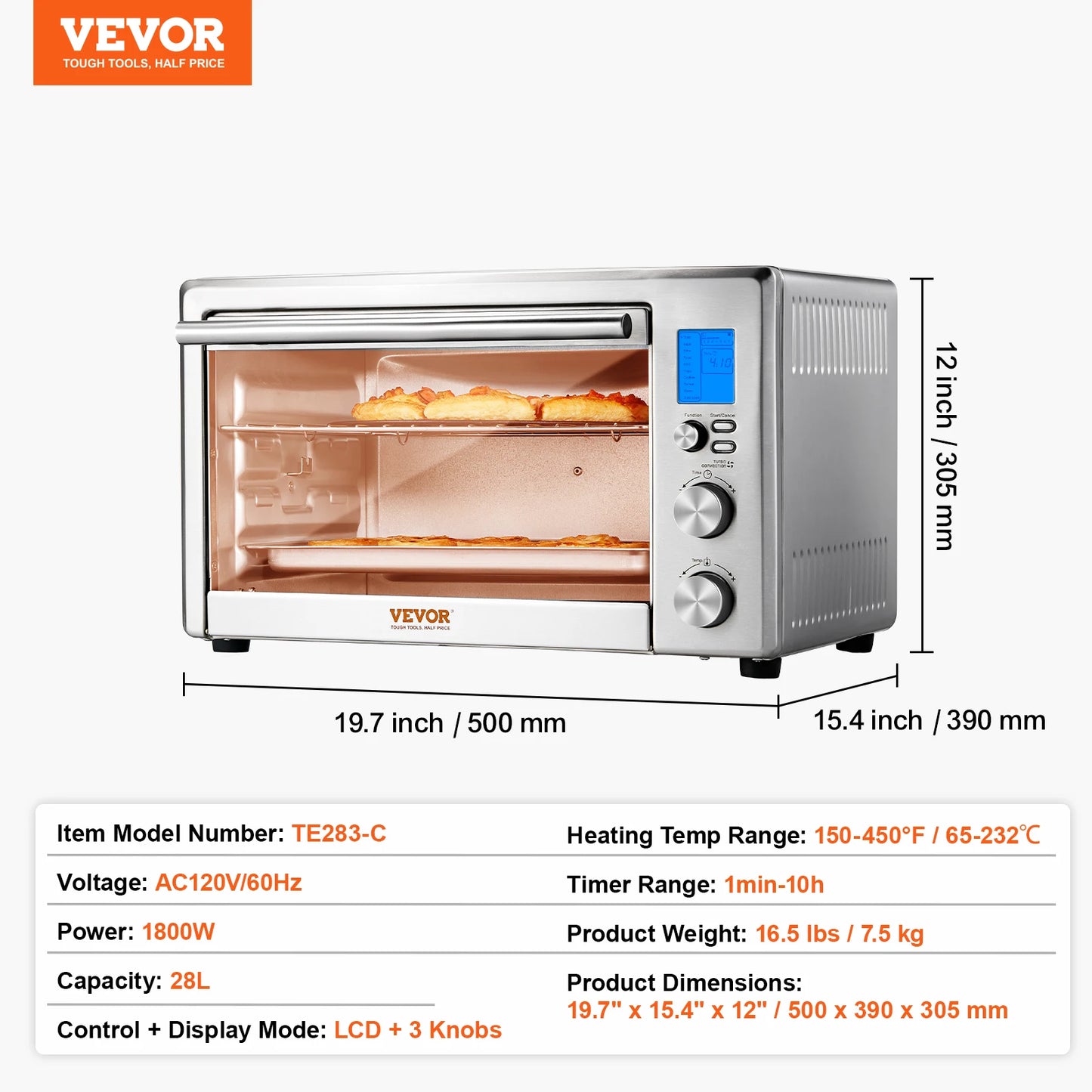 SucceBuy10-IN-1 Convection Oven, 28L/29.6Qt Multifunctional Conventional Oven Countertop, 1800W 4-Tier Toaster