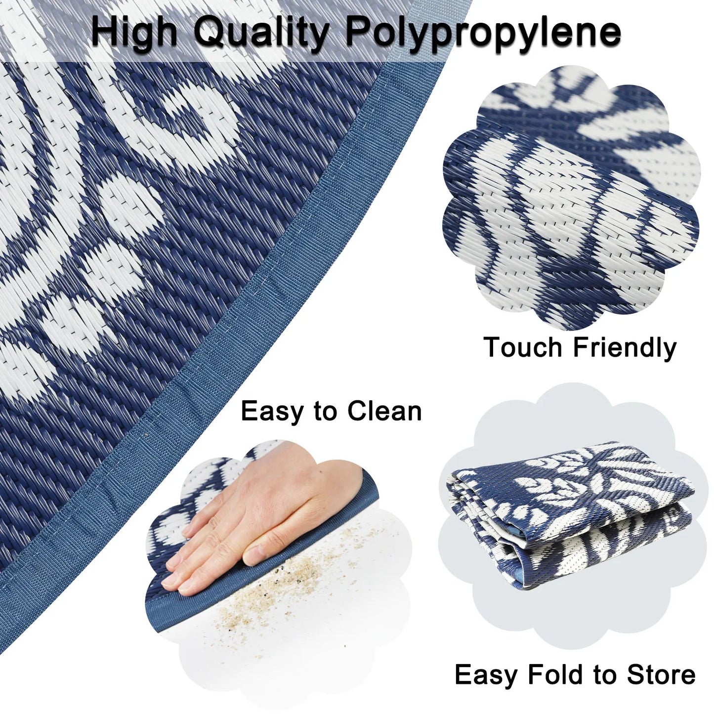 Round Outdoor Rugs Patio Rugs Clearance Reversible Plastic Straw Rugs Waterproof Lightweight Camping Mat Portable RV for BBQ