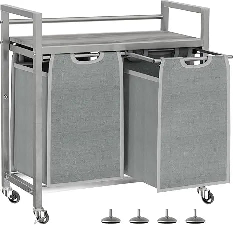 3-Bag Laundry Sorter with Wheels and Shelf, Portable Clothes Organizer Hamper Basket for Efficient Laundry