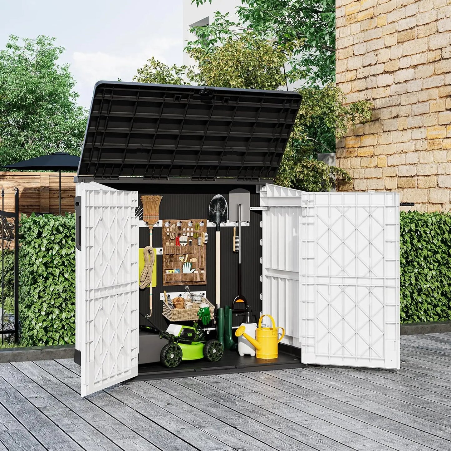 Outdoor Storage Cabinet 36 Cu Ft with Lockable Doors, Portable Horizontal Resin Storage Shed -Easy to Assemble, Waterproof