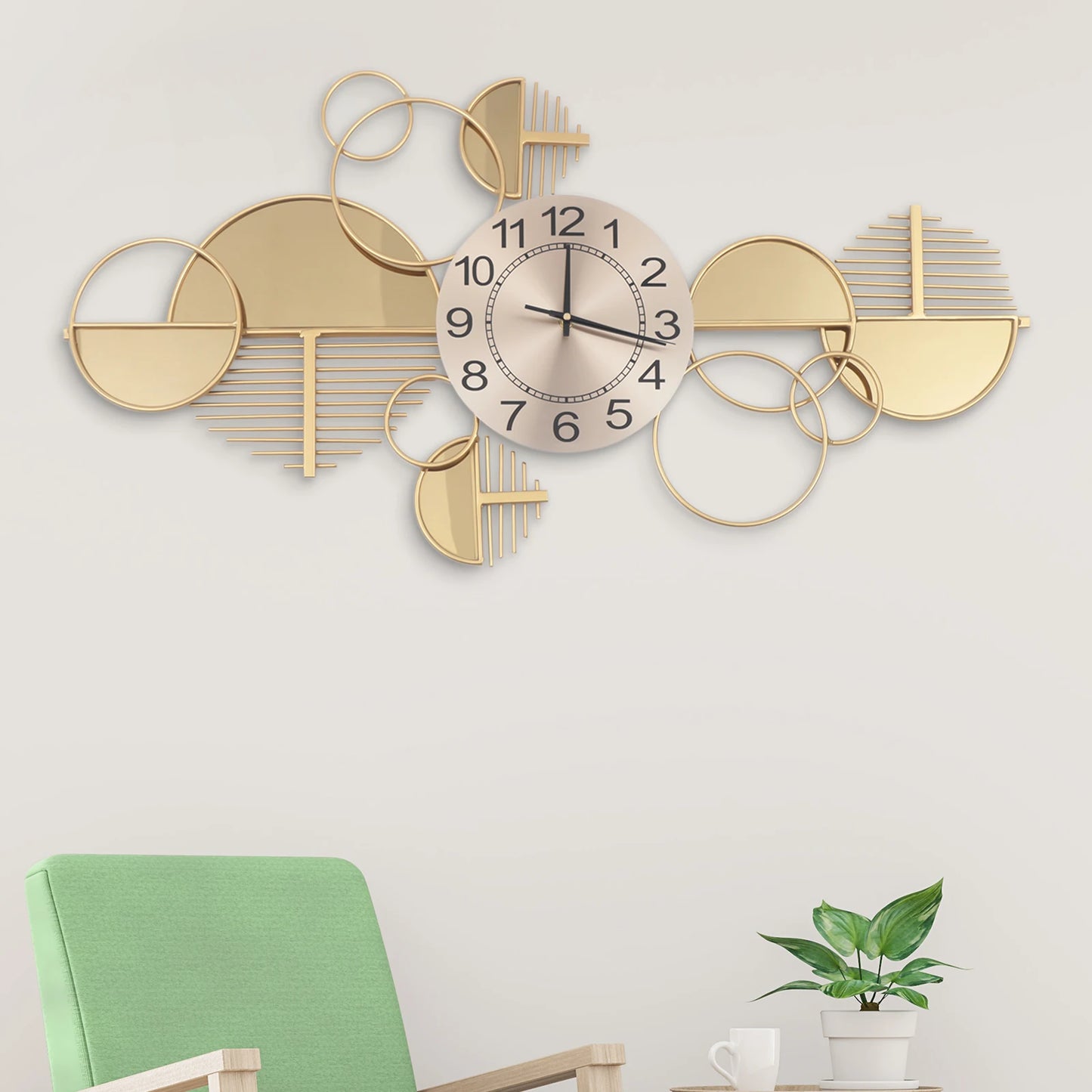 Stylish Modern Gold Metal Wall Clock - Elegant Silent Non-Ticking Glass Decor for Home & Office, Bedroom Large Decorative Clock