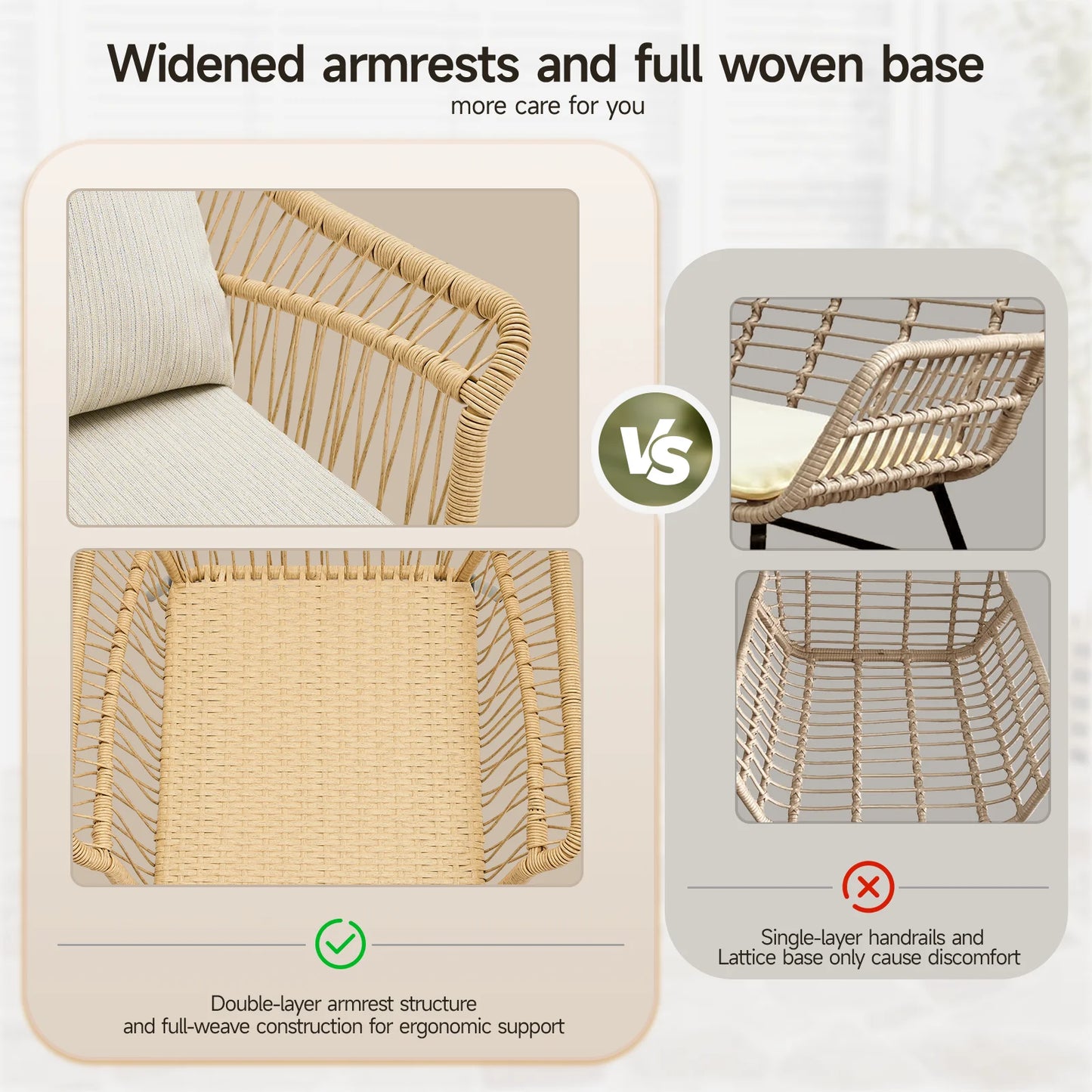 4 Piece Patio Wicker Loveseat Sets, & End Table, 2 Outdoor Rattan Chairs with Glass Top Table Boho Patio Furniture Set for Garden