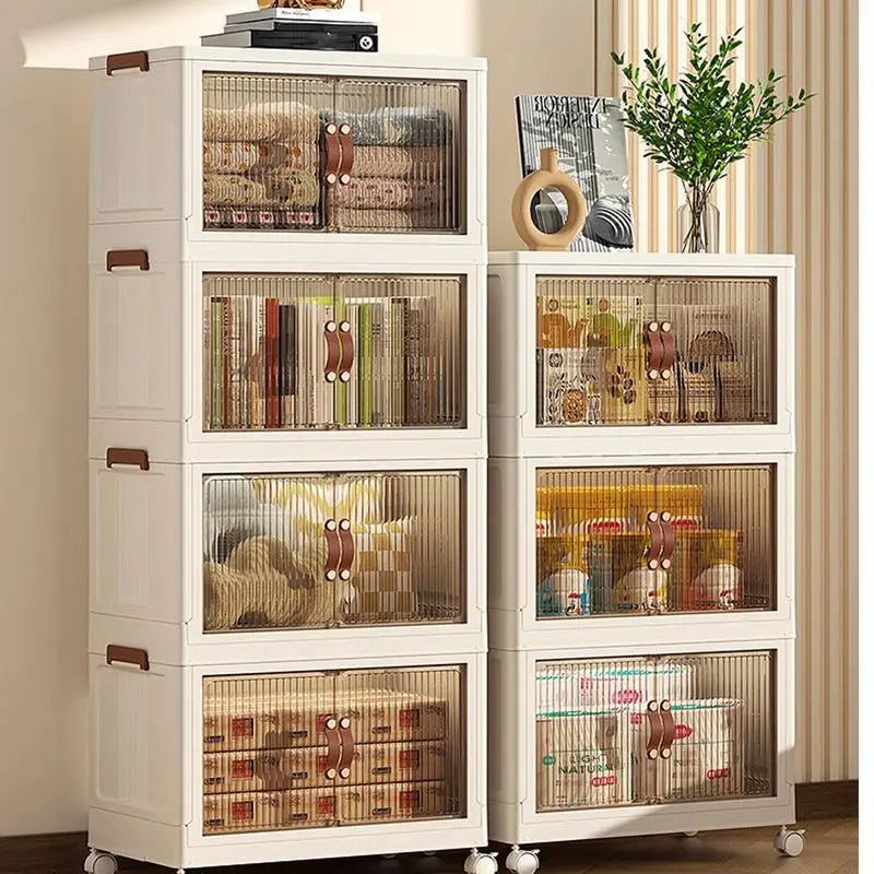 Stackable Storage Cabinet Foldable Large Capacity 3-Layer Snack Box with Lids Stackable Household Organizing Supplies Toys