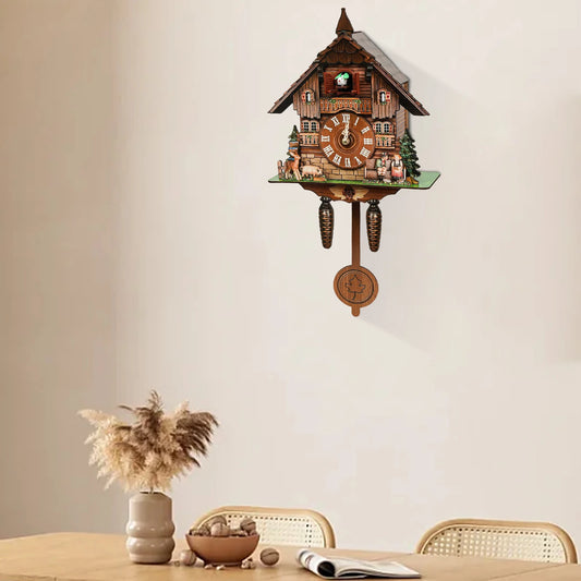 Cuckoo Wall Clock, Retro Wooden Wall Clock with Pendulum Wall Clock Decoration, Hanging Clock for Bedroom, Living Room, Office