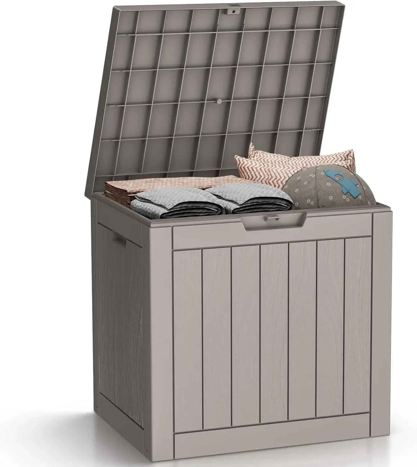 Outdoor Storage Box, Large Waterproof Deck Box, Lockable Resin Storage Container with Reinforced Support for Patio Cushions